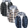 ZITY 3 Pack Men's Flannel Hoodie Shirts Long Sleeve Casual Vintage Button Down Plaid Shirt Jacket with Pocket